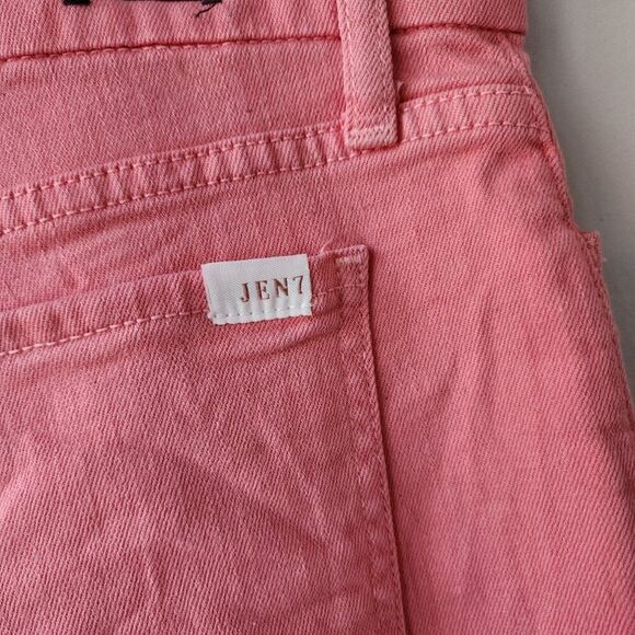 Jen 7 Pink Cutoff Denim Mid Shorts | 7 For All Mankind | Women's Size 10 Cotton - Picture 7 of 10